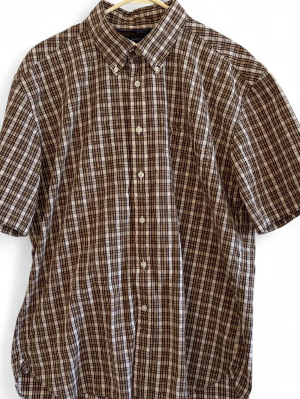 Vintage 90s Tommy Hilfiger Brown Plaid Short Sleeve Button-Down – XL